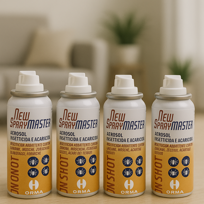 Lot de 4 Aérosols One-Shot Anti-Insectes Volants et Rampants - Rapide et Efficace